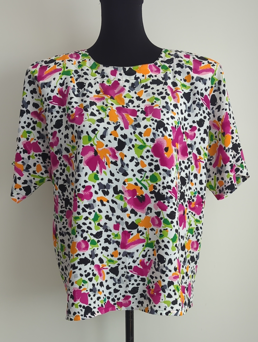 Vintage Nicola Abstract Floral Animal Print Blouse Top Shoulder Pads 80s 90s L